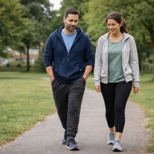 Abstract curved lines suggesting an even walking rhythm